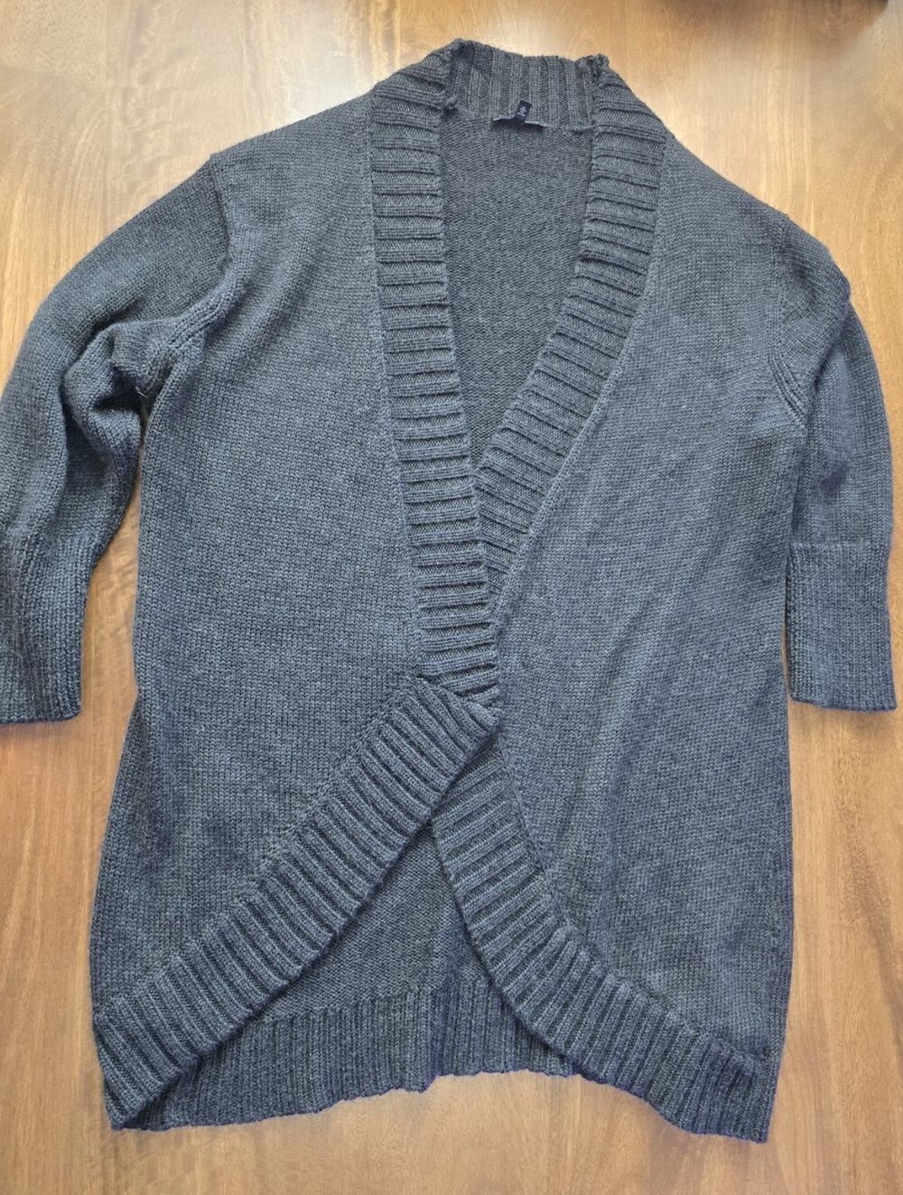Eileen Fisher 100% Merino Wool Long Open-front Cardigan Charcoal Gray XL
